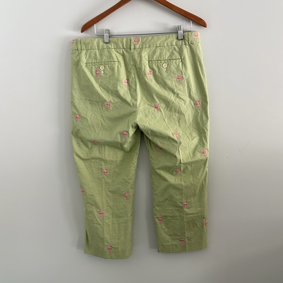J. crew stretch low fit cropped pants flamingo embroidery green white gingham - Picture 5 of 7